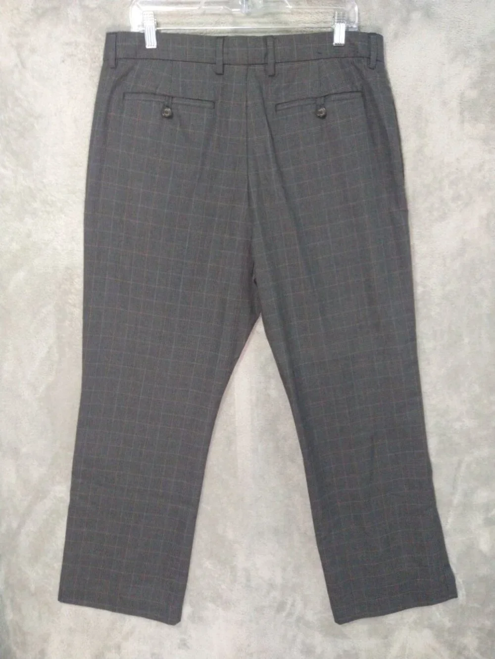 Banana Republic Dress Pants Mens 35x30 Gray Plaid Wool Blend Flat Front